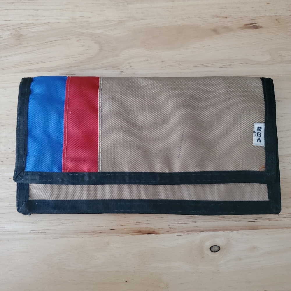 Vintage RGA Checkbook Wallet Tan Colorblock Red Blue Black Trim 80's